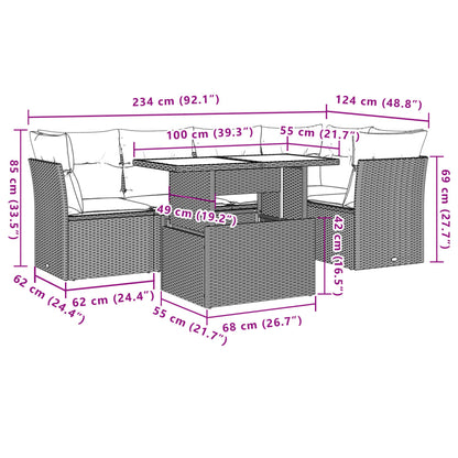 Set Divano da Giardino 6 pz con Cuscini Beige in Polyrattan