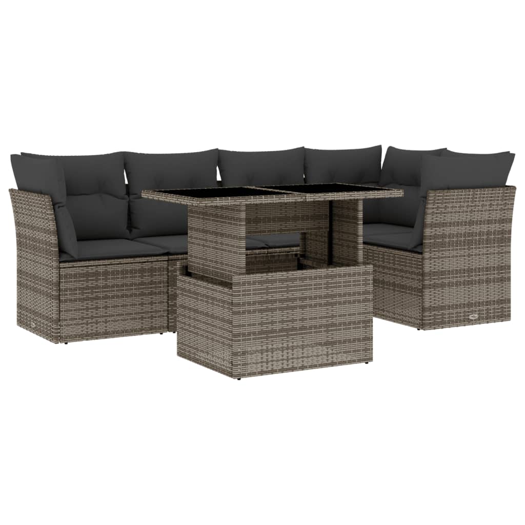 Set Divano da Giardino 6 pz con Cuscini Grigio in Polyrattan | homemem39