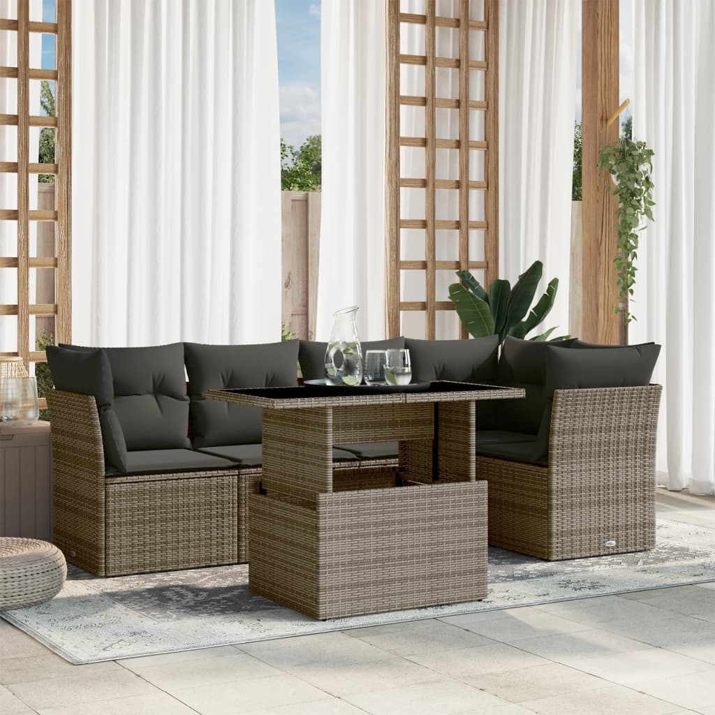 Set Divano da Giardino 6 pz con Cuscini Grigio in Polyrattan | homemem39