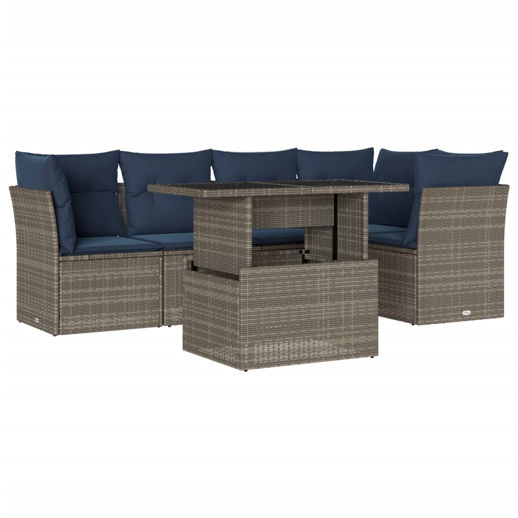 Set Divani da Giardino 6 pz con Cuscini Grigio in Polyrattan | homemem39