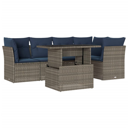 Set Divani da Giardino 6 pz con Cuscini Grigio in Polyrattan | homemem39
