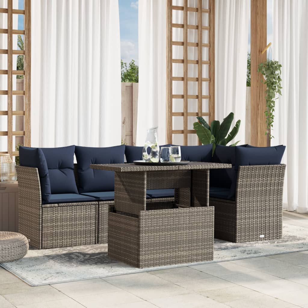 Set Divani da Giardino 6 pz con Cuscini Grigio in Polyrattan | homemem39