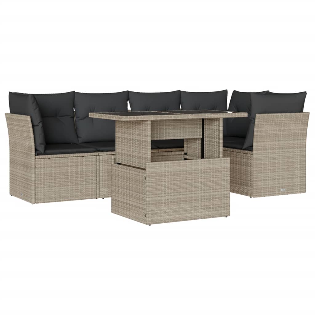 Set Divano da Giardino 6pz con Cuscini Grigio Chiaro Polyrattan | homemem39