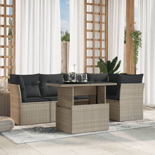Set Divano da Giardino 6pz con Cuscini Grigio Chiaro Polyrattan - homemem39