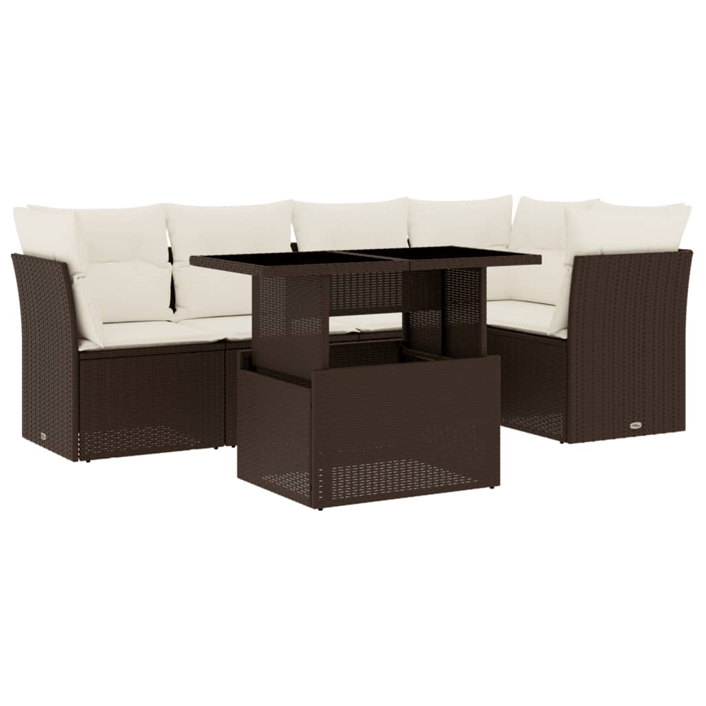 Set Divano da Giardino 6 pz con Cuscini Marrone in Polyrattan