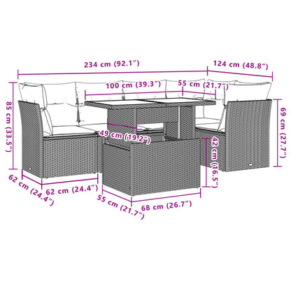 Set Divano da Giardino 6 pz con Cuscini Marrone in Polyrattan