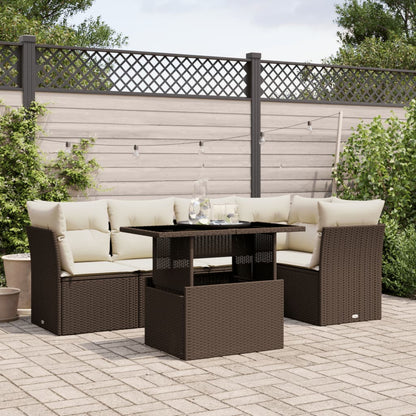 Set Divano da Giardino 6 pz con Cuscini Marrone in Polyrattan - homemem39