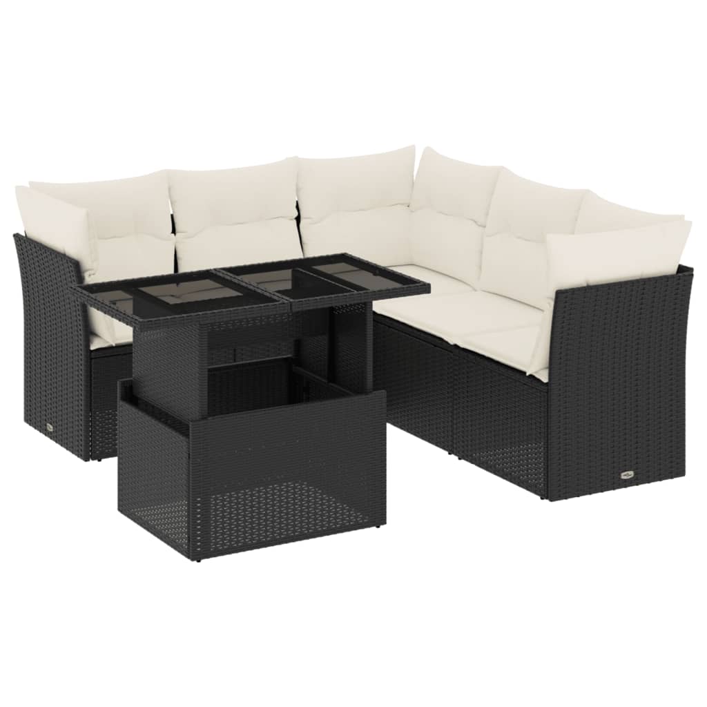 Set Divano da Giardino 6 pz con Cuscini Nero in Polyrattan | homemem39