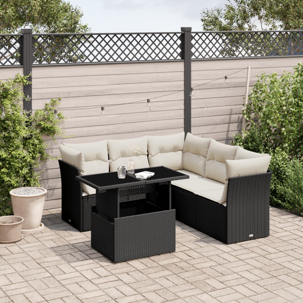 Set Divano da Giardino 6 pz con Cuscini Nero in Polyrattan | homemem39