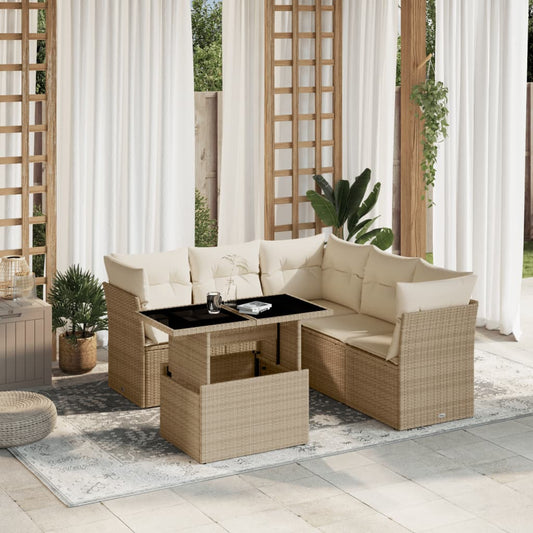 Set Divano da Giardino 6 pz con Cuscini Beige in Polyrattan - homemem39