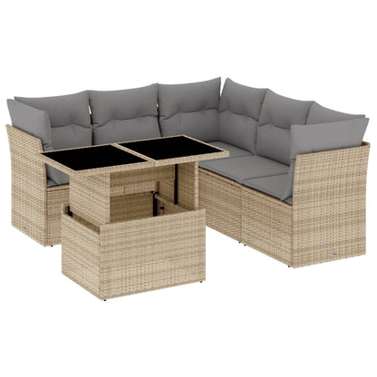 6 pc Garden Sofa Set with Beige Polyrattan Cushions