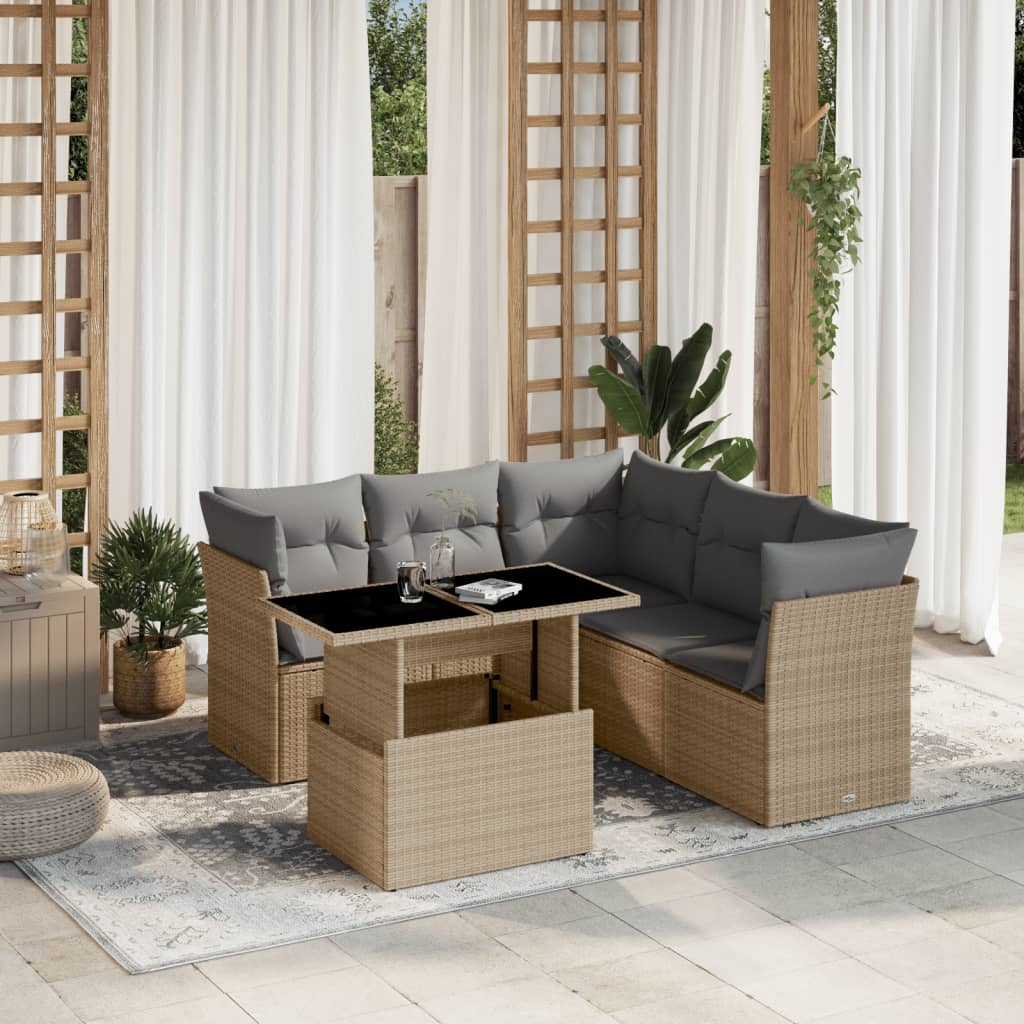 Set Divano da Giardino 6 pz con Cuscini Beige in Polyrattan - homemem39