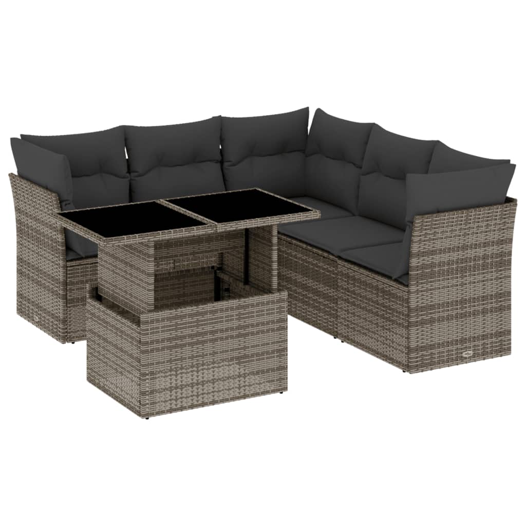 Set Divano da Giardino 6 pz con Cuscini Grigio in Polyrattan - homemem39
