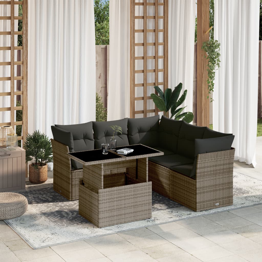 Set Divano da Giardino 6 pz con Cuscini Grigio in Polyrattan | homemem39