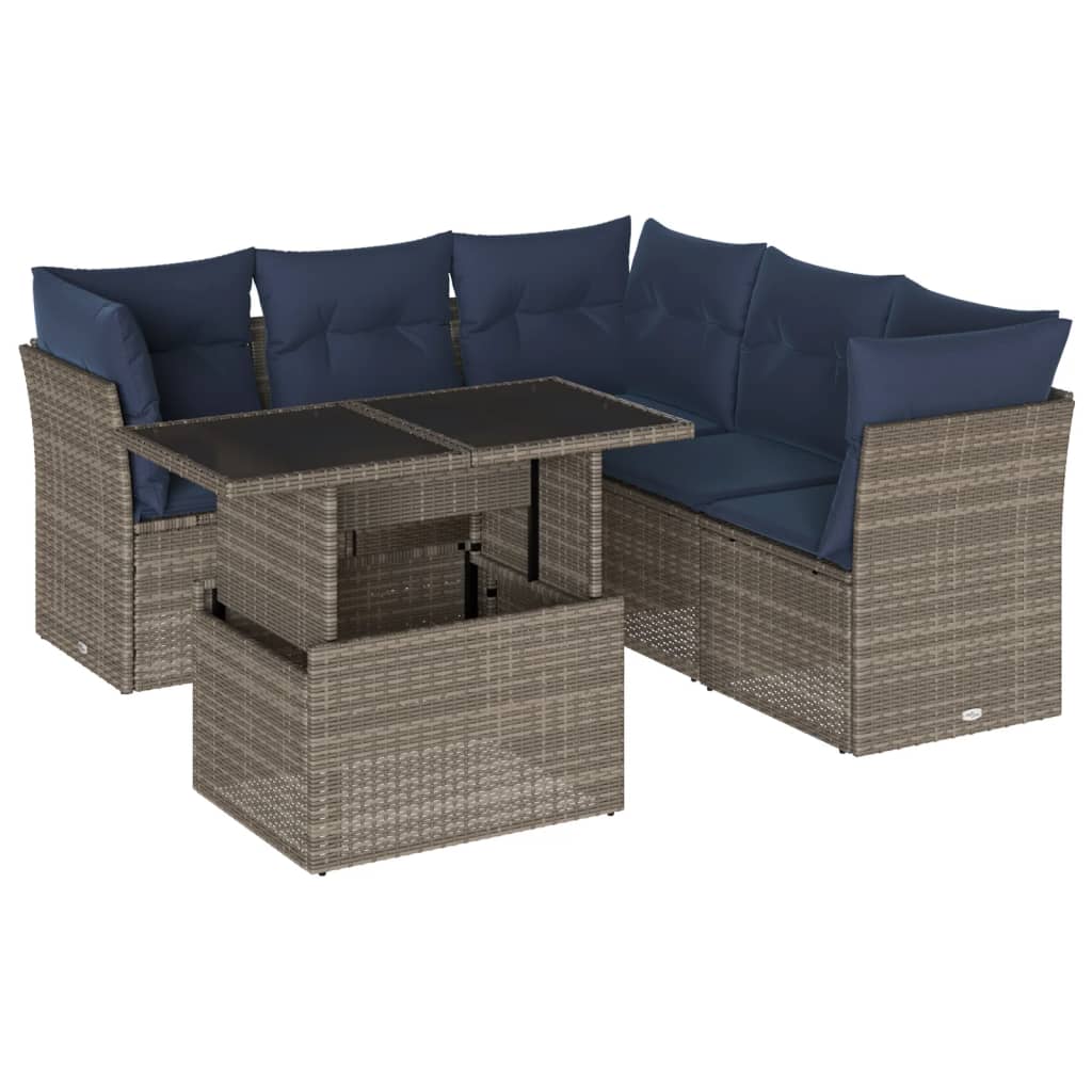 Set Divani da Giardino 6 pz con Cuscini Grigio in Polyrattan | homemem39