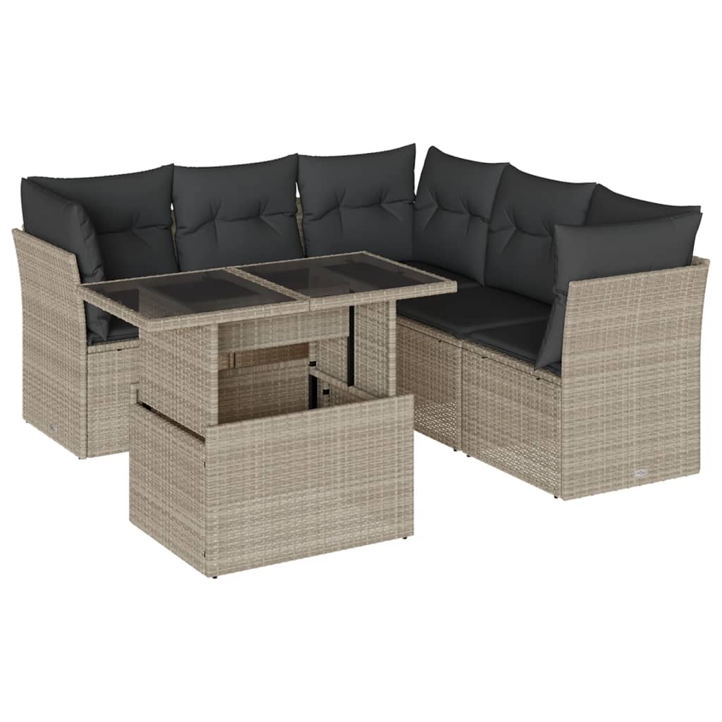 Set Divano da Giardino 6pz con Cuscini Grigio Chiaro Polyrattan | homemem39