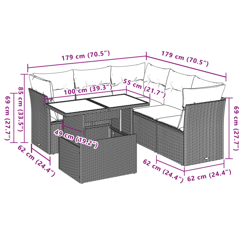 Set Divano da Giardino 6pz con Cuscini Grigio Chiaro Polyrattan | homemem39