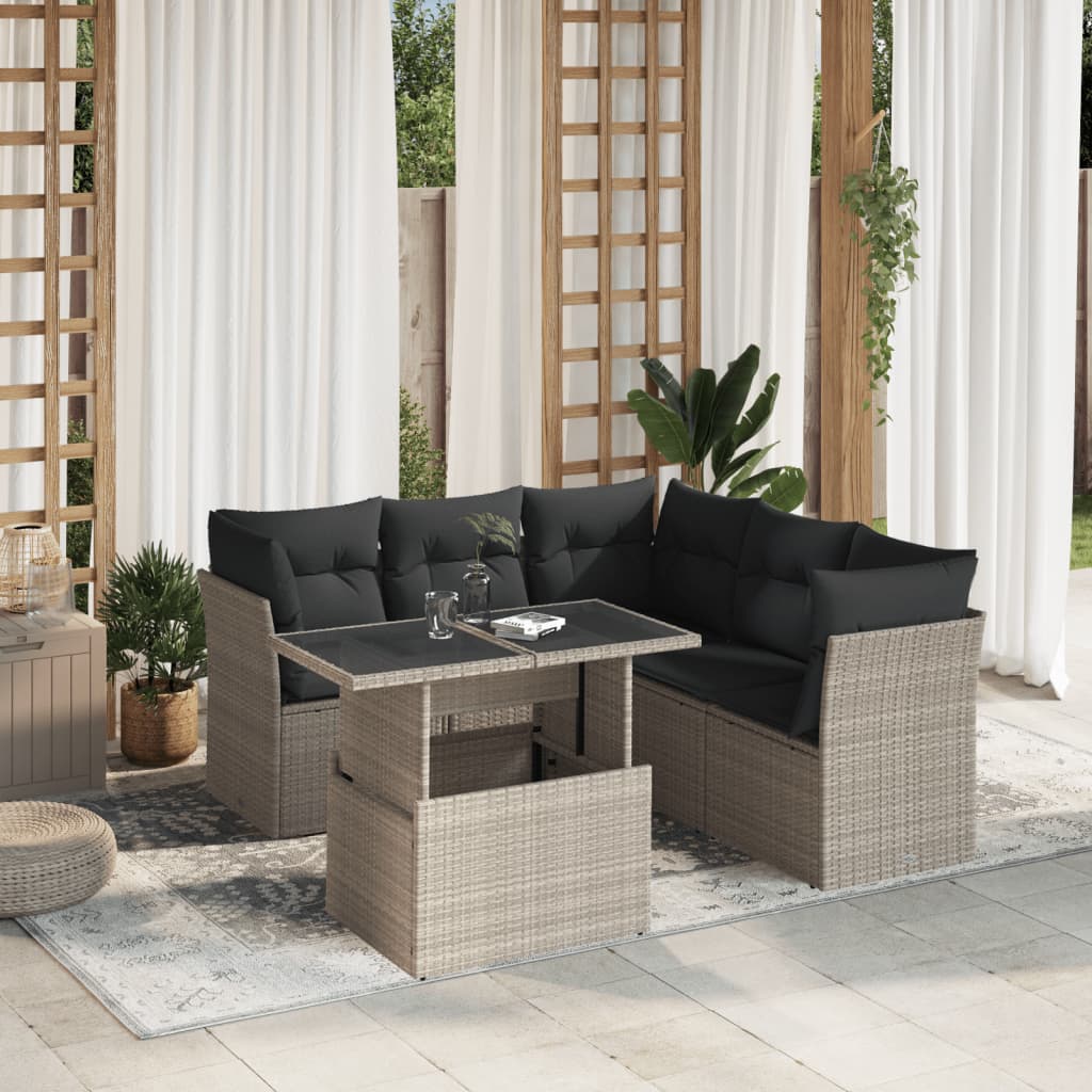 Set Divano da Giardino 6pz con Cuscini Grigio Chiaro Polyrattan | homemem39