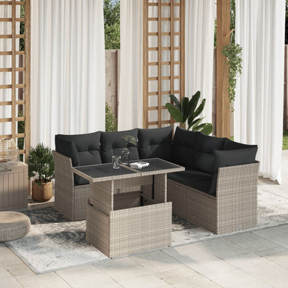 Set Divano da Giardino 6pz con Cuscini Grigio Chiaro Polyrattan | homemem39