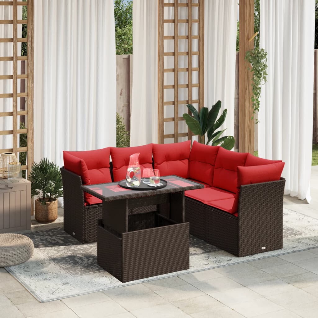 Set Divani da Giardino 6 pz con Cuscini Marrone in Polyrattan