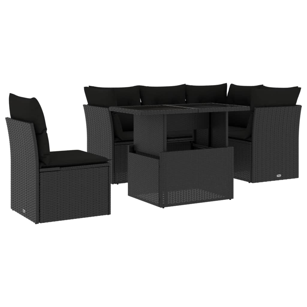 Set Divano da Giardino 6 pz con Cuscini Nero in Polyrattan - homemem39