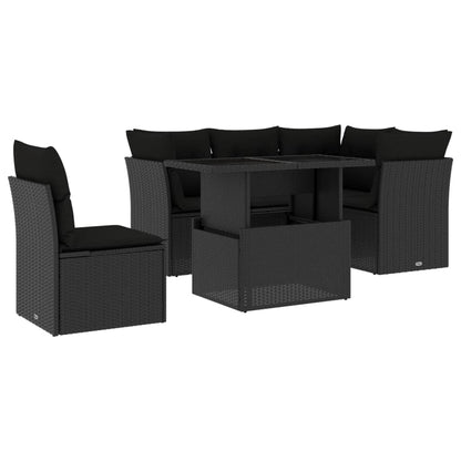 Set Divano da Giardino 6 pz con Cuscini Nero in Polyrattan - homemem39