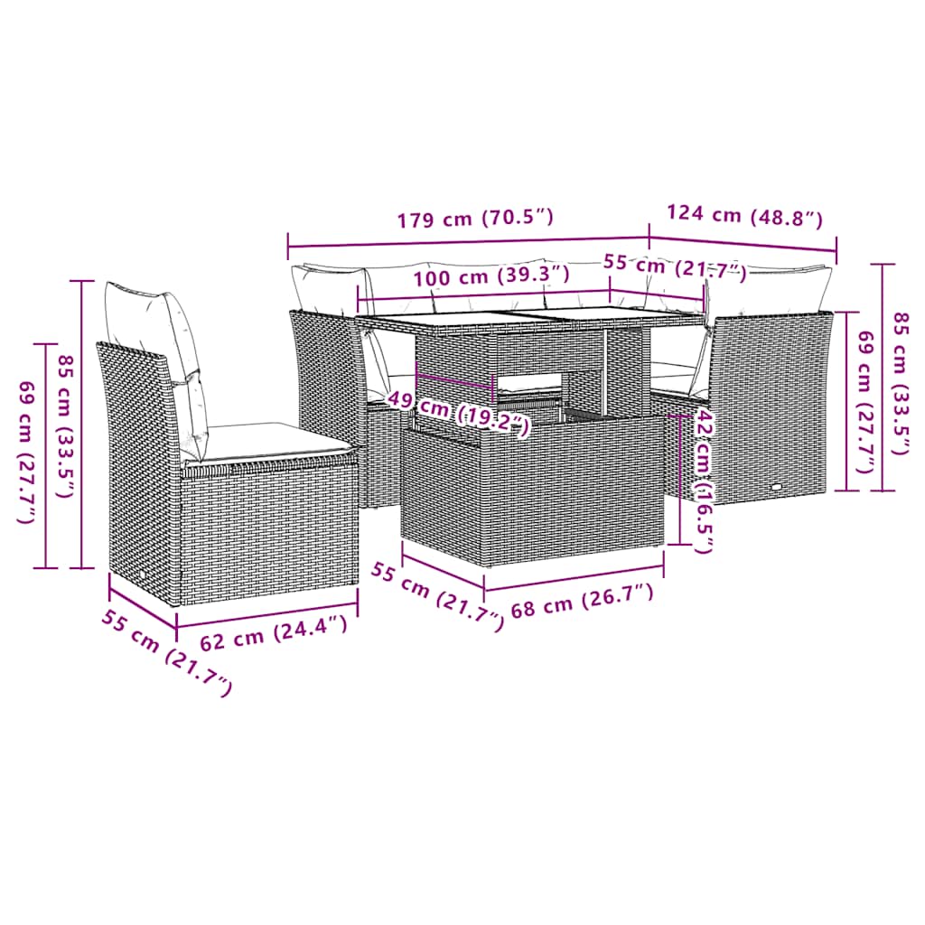 Set Divano da Giardino 6 pz con Cuscini Nero in Polyrattan | homemem39