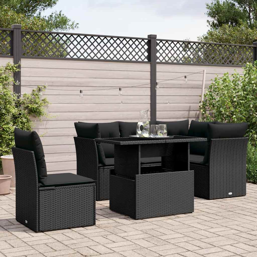 Set Divano da Giardino 6 pz con Cuscini Nero in Polyrattan | homemem39