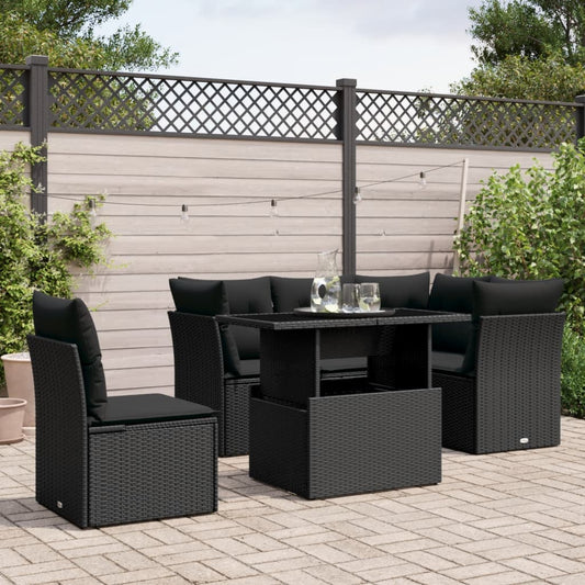 Set Divano da Giardino 6 pz con Cuscini Nero in Polyrattan - homemem39