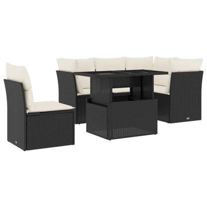 Set Divano da Giardino 6 pz con Cuscini Nero in Polyrattan