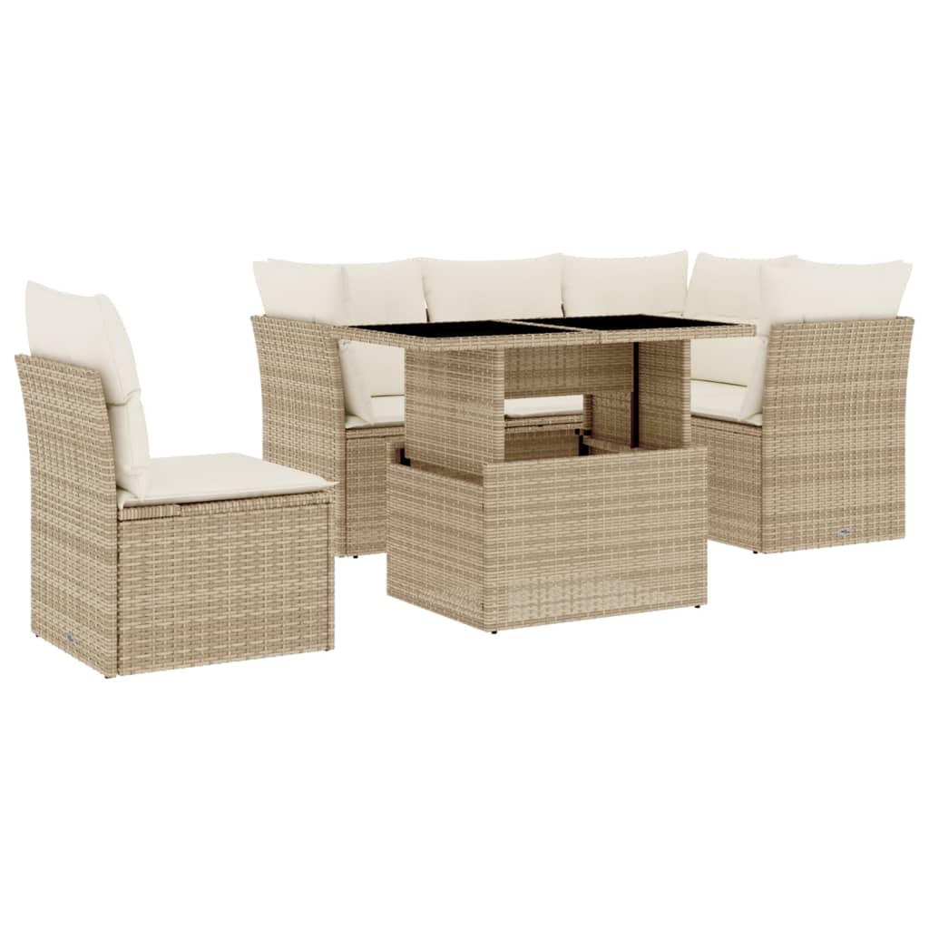 Set Divano da Giardino 6 pz con Cuscini Beige in Polyrattan - homemem39