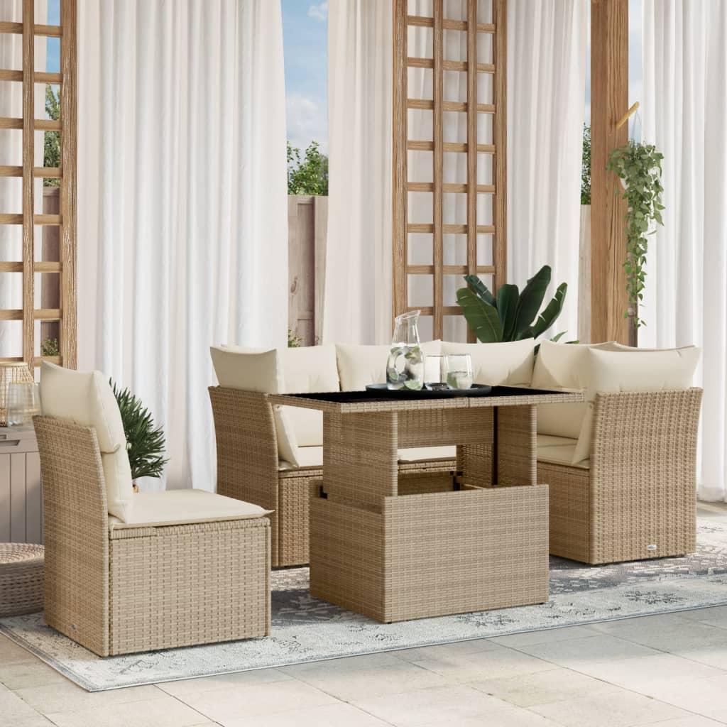 Set Divano da Giardino 6 pz con Cuscini Beige in Polyrattan - homemem39
