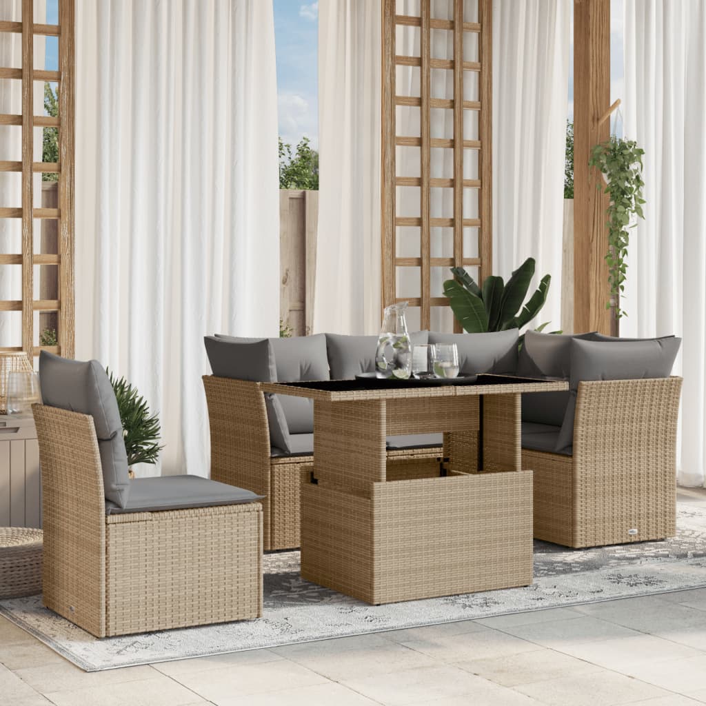 Set Divano da Giardino 6 pz con Cuscini Beige in Polyrattan - homemem39