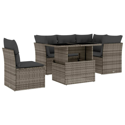Set Divano da Giardino 6 pz con Cuscini Grigio in Polyrattan | homemem39