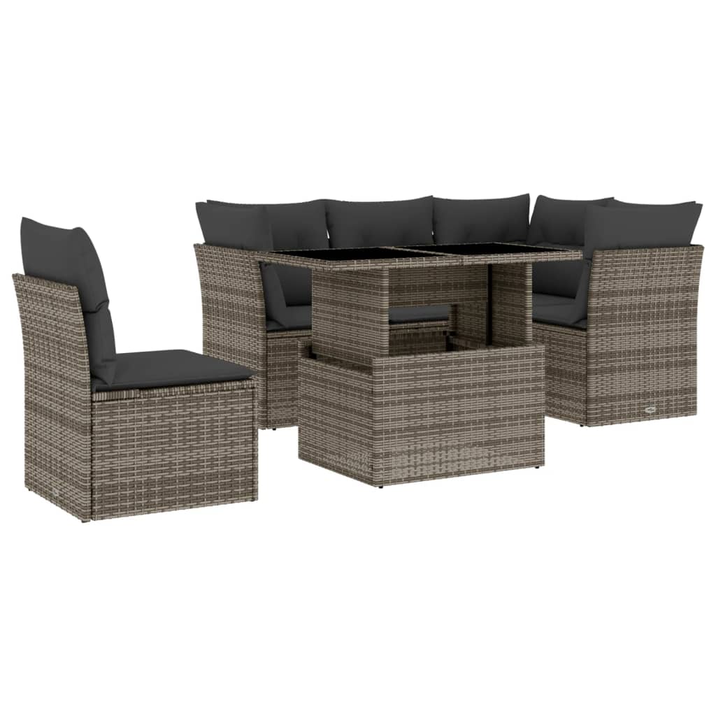 Set Divano da Giardino 6 pz con Cuscini Grigio in Polyrattan - homemem39