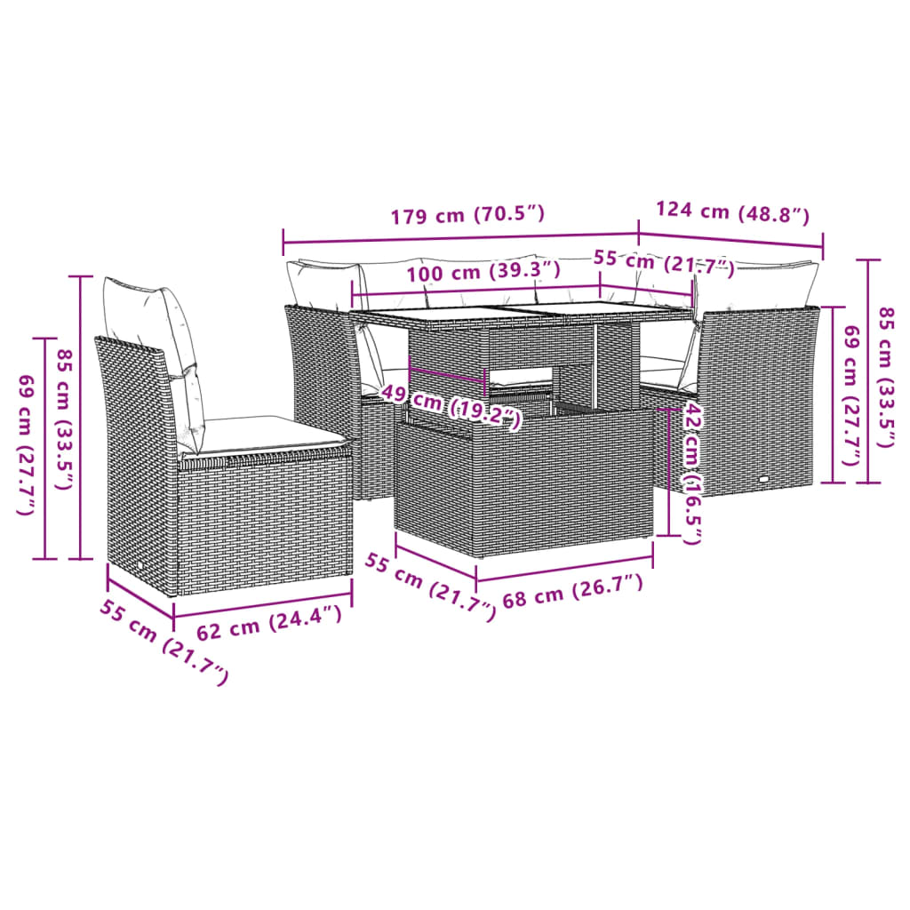 Set Divano da Giardino 6 pz con Cuscini Grigio in Polyrattan | homemem39