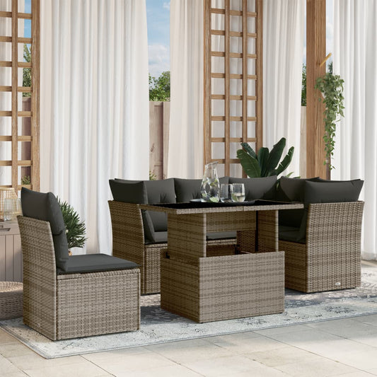 Set Divano da Giardino 6 pz con Cuscini Grigio in Polyrattan - homemem39