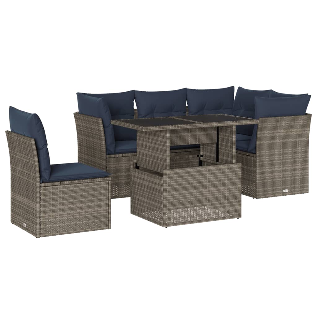 Set Divani da Giardino 6 pz con Cuscini Grigio in Polyrattan | homemem39