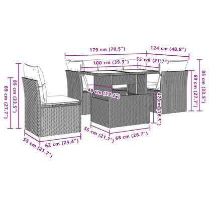 Set Divani da Giardino 6 pz con Cuscini Grigio in Polyrattan | homemem39