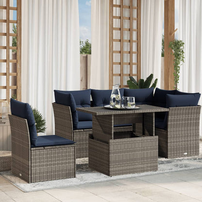 Set Divani da Giardino 6 pz con Cuscini Grigio in Polyrattan