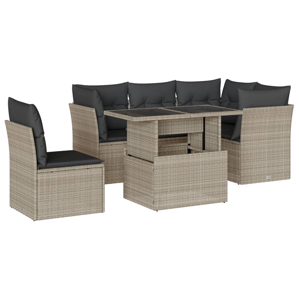 Set Divano da Giardino 6pz con Cuscini Grigio Chiaro Polyrattan | homemem39