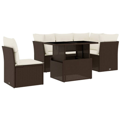 Set Divano da Giardino 6 pz con Cuscini Marrone in Polyrattan - homemem39