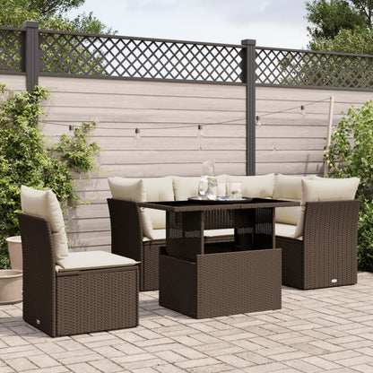 Set Divano da Giardino 6 pz con Cuscini Marrone in Polyrattan - homemem39