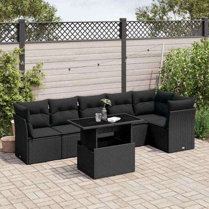 Set Divani da Giardino con Cuscini 7pz Nero Polyrattan