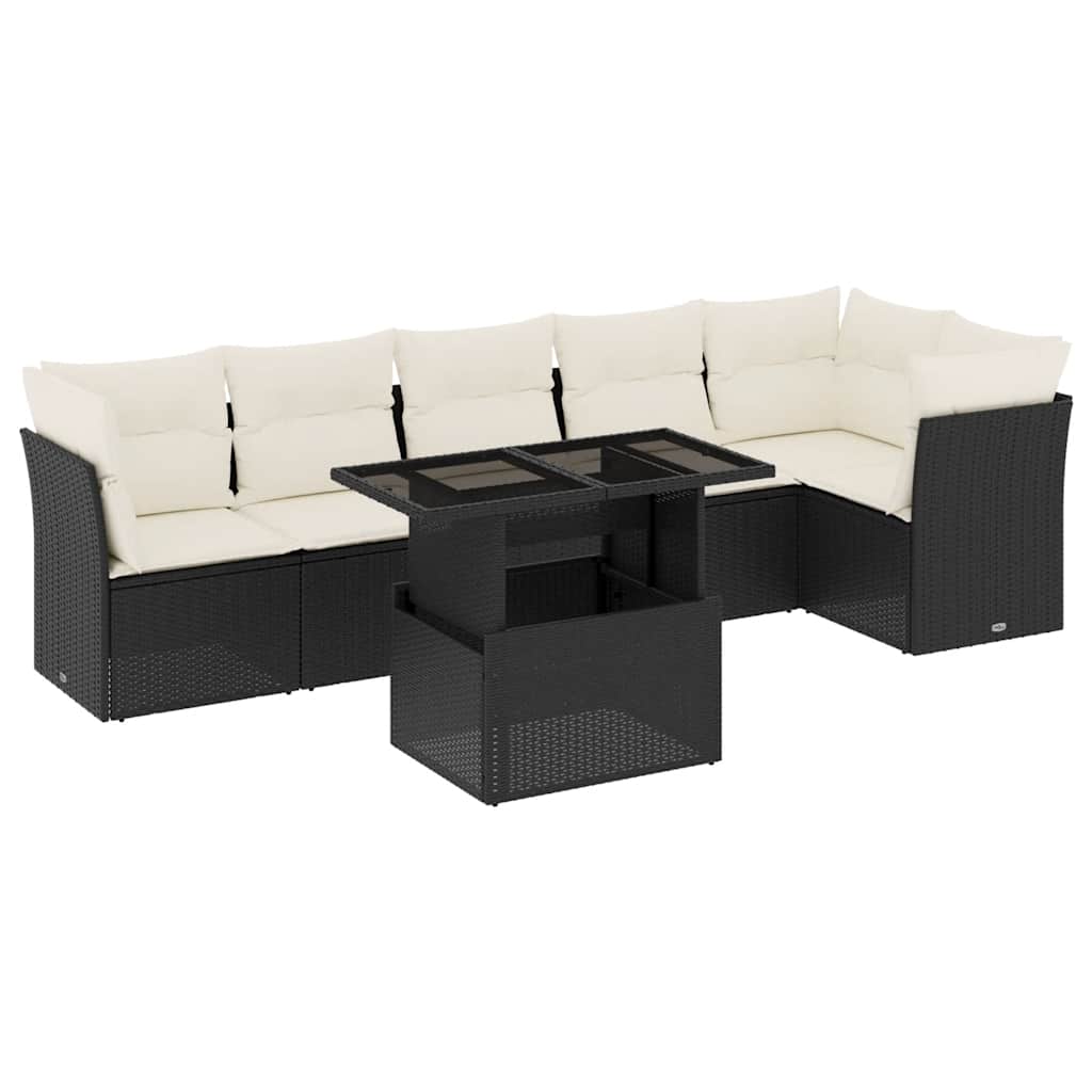 Set Divani da Giardino con Cuscini 7pz Nero Polyrattan | homemem39