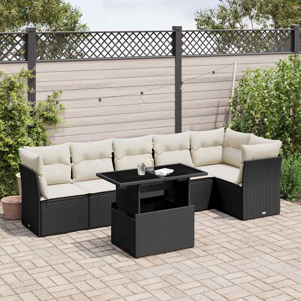 Set Divani da Giardino con Cuscini 7pz Nero Polyrattan | homemem39