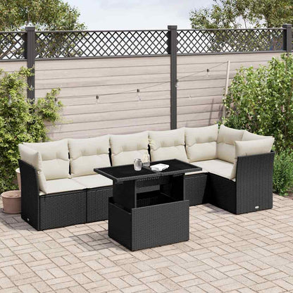 Set Divani da Giardino con Cuscini 7pz Nero Polyrattan | homemem39