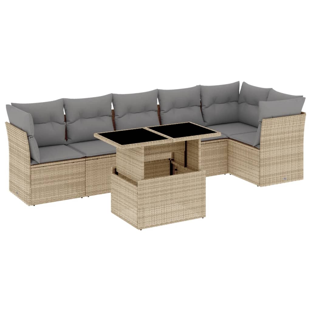 Set Divani da Giardino 7 pz con Cuscini Beige in Polyrattan - homemem39