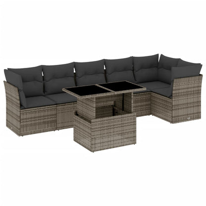 Set Divani da Giardino 7 pz con Cuscini Grigio in Polyrattan