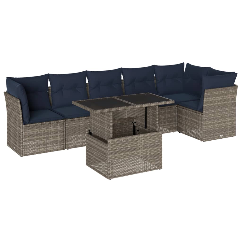 Set Divani da Giardino 7 pz con Cuscini Grigio in Polyrattan | homemem39
